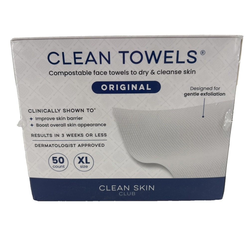 Clean Towels Original  Clean Skin Club 50 Count XL NEW